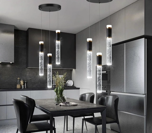 Alt view image 5 of 7 - Mini Chandelier for Kitchen Island Modern Crystal Pendant Lighting LED Dining Room Hanging Lights Cylinder Drop Lights Ceiling Lighting Fixture Kitchen Sink Bedroom Bathroom 2700K 6000K