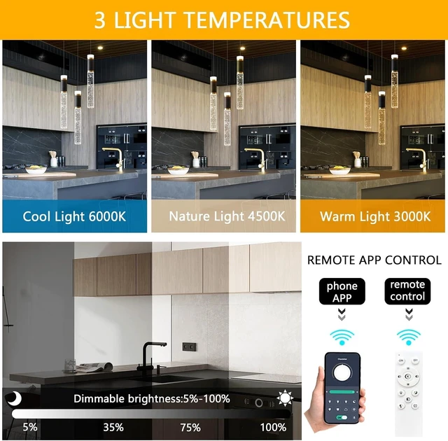 Alt view image 3 of 7 - Mini Chandelier for Kitchen Island Modern Crystal Pendant Lighting LED Dining Room Hanging Lights Cylinder Drop Lights Ceiling Lighting Fixture Kitchen Sink Bedroom Bathroom 2700K 6000K
