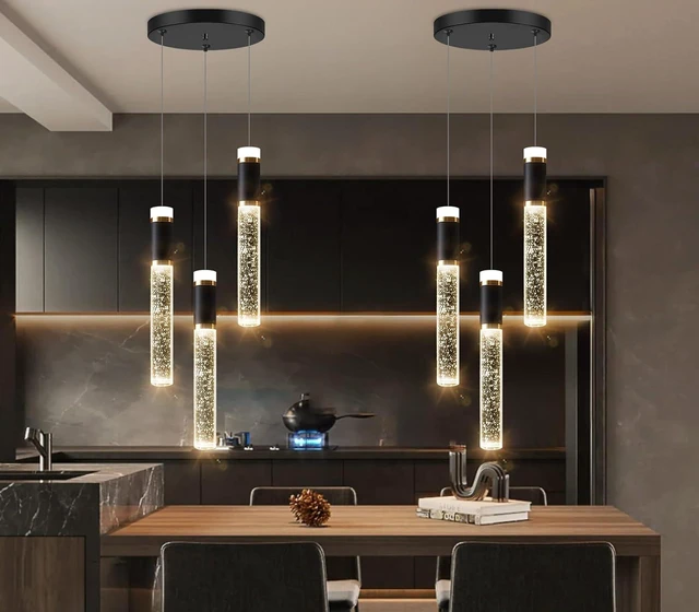 Alt view image 6 of 7 - Mini Chandelier for Kitchen Island Modern Crystal Pendant Lighting LED Dining Room Hanging Lights Cylinder Drop Lights Ceiling Lighting Fixture Kitchen Sink Bedroom Bathroom 2700K 6000K