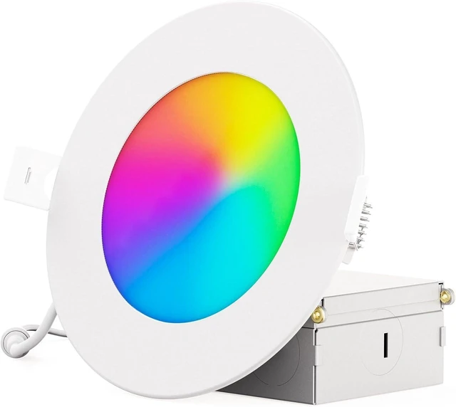 Main image of 4 Inch Ultra-Thin Recessed LED Downlight, 9W 750LM, WiFi Smart RGBCW, White Trim, Wet Rated, Triac Dimmable, ETL, FCC, Energy Star, (6 Pack)