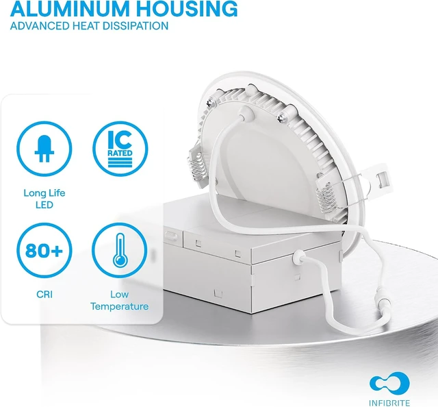 Alt view image 3 of 7 - 4 Inch Ultra-Thin Recessed LED Downlight, 9W 750LM, WiFi Smart RGBCW, White Trim, Wet Rated, Triac Dimmable, ETL, FCC, Energy Star, (6 Pack)