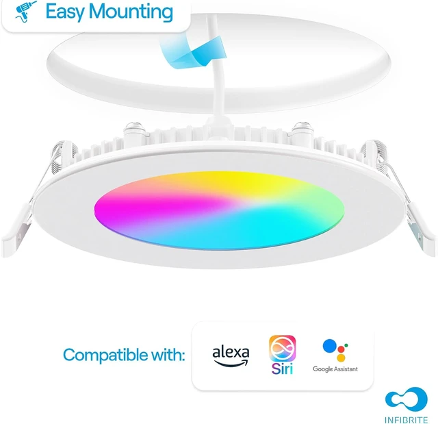 Alt view image 5 of 7 - 4 Inch Ultra-Thin Recessed LED Downlight, 9W 750LM, WiFi Smart RGBCW, White Trim, Wet Rated, Triac Dimmable, ETL, FCC, Energy Star, (6 Pack)