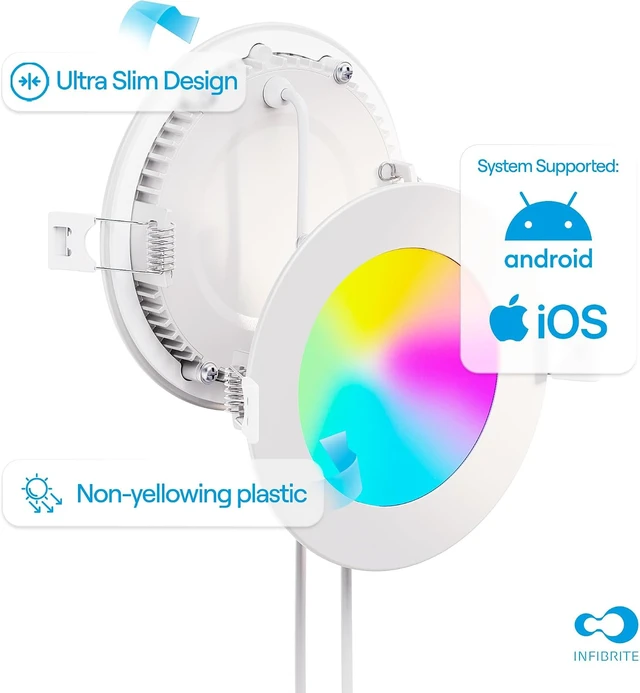 Alt view image 6 of 7 - 4 Inch Ultra-Thin Recessed LED Downlight, 9W 750LM, WiFi Smart RGBCW, White Trim, Wet Rated, Triac Dimmable, ETL, FCC, Energy Star, (6 Pack)