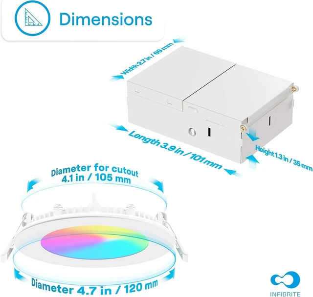 Alt view image 7 of 7 - 4 Inch Ultra-Thin Recessed LED Downlight, 9W 750LM, WiFi Smart RGBCW, White Trim, Wet Rated, Triac Dimmable, ETL, FCC, Energy Star, (6 Pack)