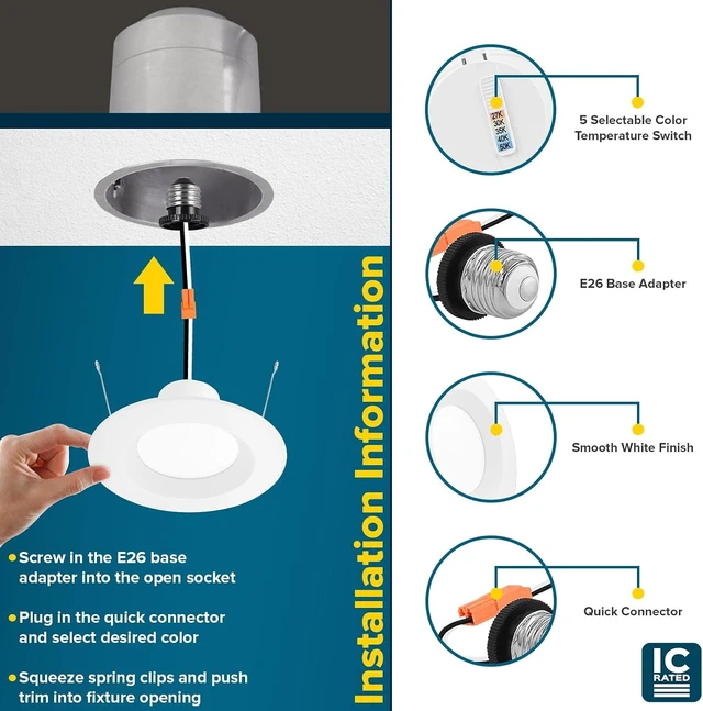 Alt view image 5 of 5 - SUNPERIAN 12-Pack 5/6 Inch Recessed Lighting LED Can Lights, 5 Color Options 2700K/3000K/3500K/4000K/5000K, CRI 90, 14W=90W, 1100 Lumens, Dimmable LED Downlight, Wet Rated, IC Rated, ETL Listed