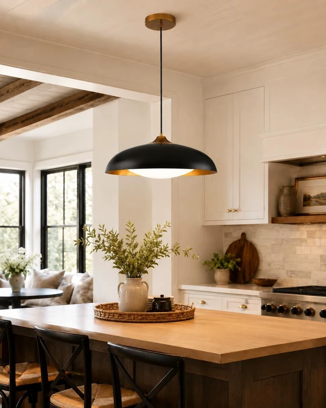 Alt view image 5 of 7 - kudos 21 Inch Black and Gold LED Pendant Light, KDPL02-BK-L