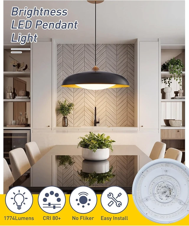 Alt view image 3 of 7 - kudos 21 Inch Black and Gold LED Pendant Light, KDPL02-BK-L