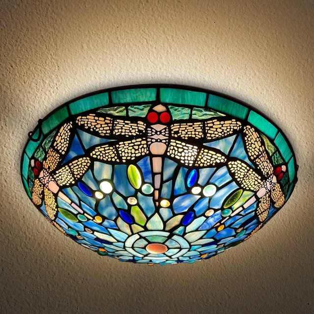 Main image of ARTZONE Tiffany Ceiling Lights, Stained Glass Ceiling Light 3-Lights 16 Inch Tiffany Flush Mount Ceiling Light for Bedroom Dining Living Room Entryway Foyer