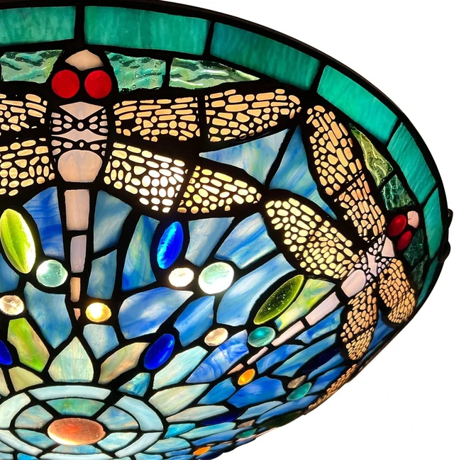 Alt view image 2 of 6 - ARTZONE Tiffany Ceiling Lights, Stained Glass Ceiling Light 3-Lights 16 Inch Tiffany Flush Mount Ceiling Light for Bedroom Dining Living Room Entryway Foyer