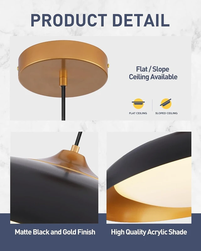 Alt view image 7 of 7 - kudos 21 Inch Black and Gold LED Pendant Light, KDPL02-BK-L