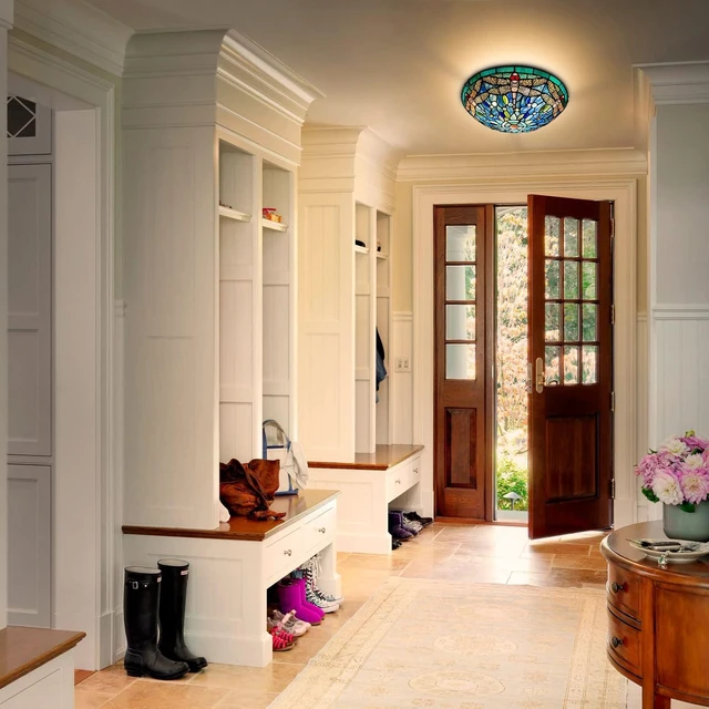 Alt view image 3 of 6 - ARTZONE Tiffany Ceiling Lights, Stained Glass Ceiling Light 3-Lights 16 Inch Tiffany Flush Mount Ceiling Light for Bedroom Dining Living Room Entryway Foyer