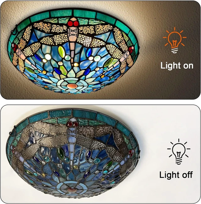 Alt view image 4 of 6 - ARTZONE Tiffany Ceiling Lights, Stained Glass Ceiling Light 3-Lights 16 Inch Tiffany Flush Mount Ceiling Light for Bedroom Dining Living Room Entryway Foyer