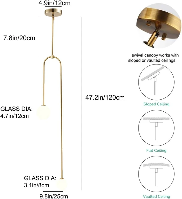 Alt view image 4 of 6 - Linear Globe Chandeliers Gold Frosted Glass Globe Pendant Light Kitchen Island Ceiling Hanging Pendant Lighting for Dining Room Table Living Room Bar