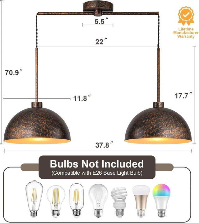 Alt view image 3 of 7 - 2 Light Copper Dome Pendant Lights Kitchen Island