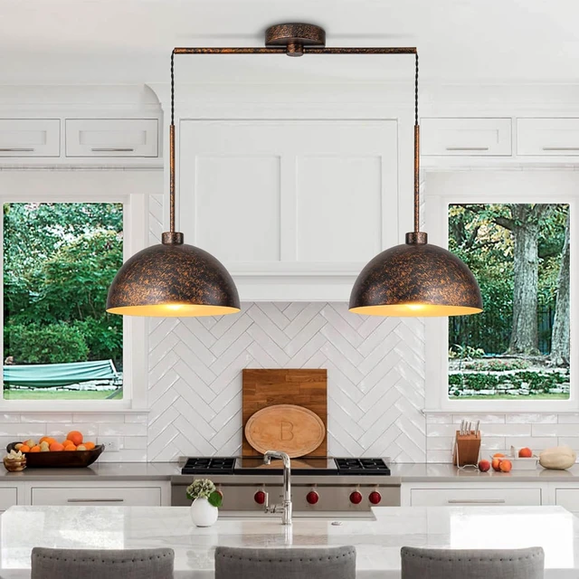 Alt view image 7 of 7 - 2 Light Copper Dome Pendant Lights Kitchen Island