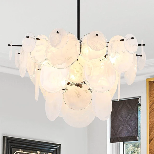 Main image of Dia 28 Inch, Modern Glass Chandeliers for Bedroom, Black Dining Room Light Fixture, Large Vintage Pendant Chandelier for Living Room Entryway Foyer