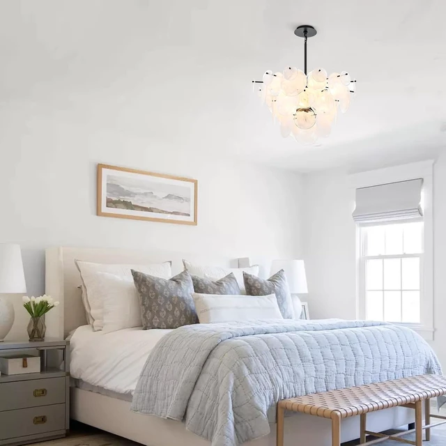 Alt view image 3 of 7 - Dia 28 Inch, Modern Glass Chandeliers for Bedroom, Black Dining Room Light Fixture, Large Vintage Pendant Chandelier for Living Room Entryway Foyer