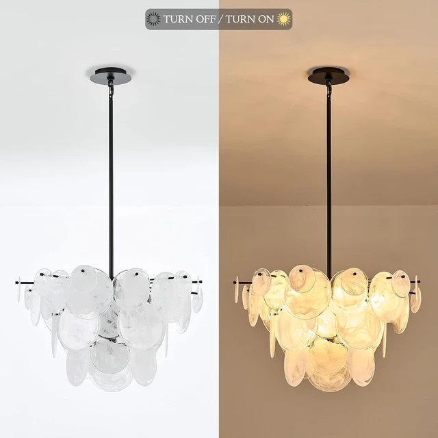 Alt view image 5 of 7 - Dia 28 Inch, Modern Glass Chandeliers for Bedroom, Black Dining Room Light Fixture, Large Vintage Pendant Chandelier for Living Room Entryway Foyer