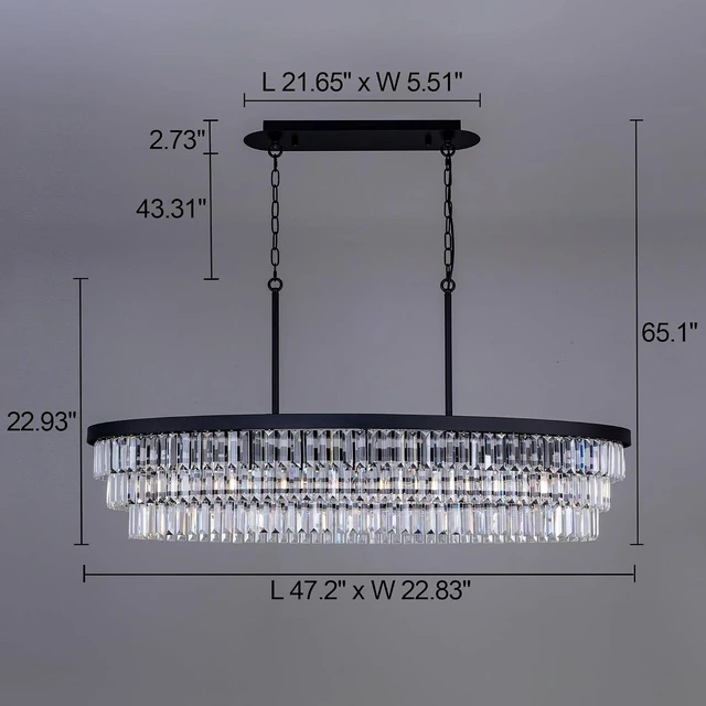 Alt view image 2 of 7 - TOCHIC Modern Crystal Chandelier 47 in Black Oval Dining Room Light Fixture