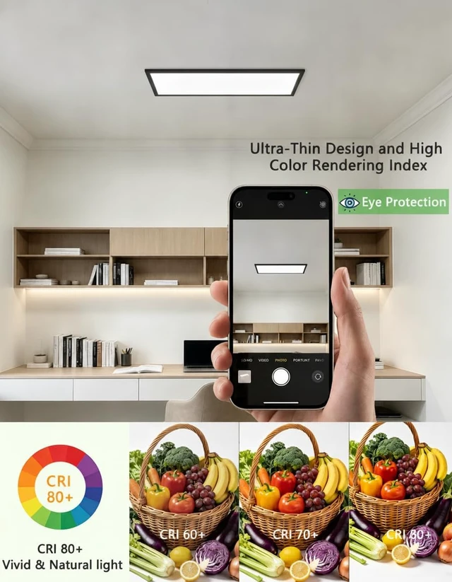 Alt view image 5 of 7 - 1Pack Black 23.6In Flush Mount Ceiling Light, 24W 3800lm Thyristor (TRIAC) Dimmable Rectangle LED Ceiling Light,3-CCT 3000-6500K with Memory Funcation,IP54 for Kitchen/Bathroom/Hallway/Office