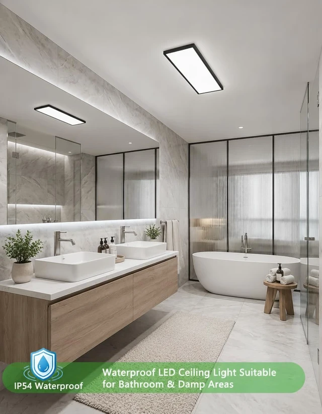 Alt view image 6 of 7 - 1Pack Black 23.6In Flush Mount Ceiling Light, 24W 3800lm Thyristor (TRIAC) Dimmable Rectangle LED Ceiling Light,3-CCT 3000-6500K with Memory Funcation,IP54 for Kitchen/Bathroom/Hallway/Office