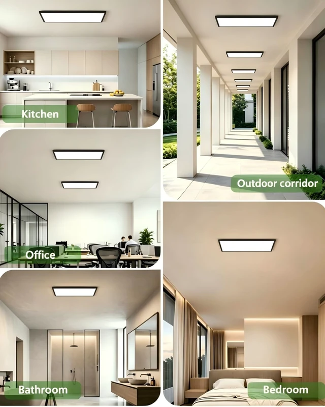 Alt view image 7 of 7 - 1Pack Black 23.6In Flush Mount Ceiling Light, 24W 3800lm Thyristor (TRIAC) Dimmable Rectangle LED Ceiling Light,3-CCT 3000-6500K with Memory Funcation,IP54 for Kitchen/Bathroom/Hallway/Office