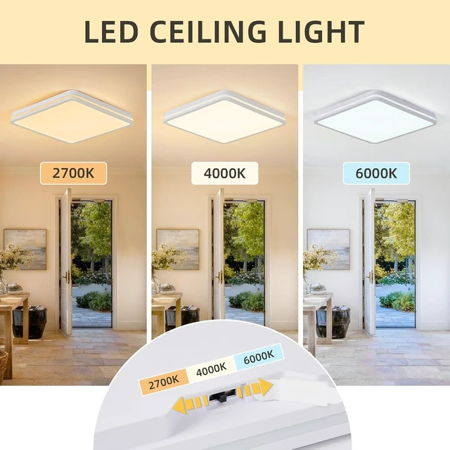 Alt view image 4 of 7 - 18 Inch LED Flush Mount Ceiling Light, White Ceiling Light Fixture with Side Light, 50W,4500LM, 2700K/4000K/6000K CCT Selectable, Square Lamp for Bathroom, Closet, Kitchen, Hallway, Bathroom