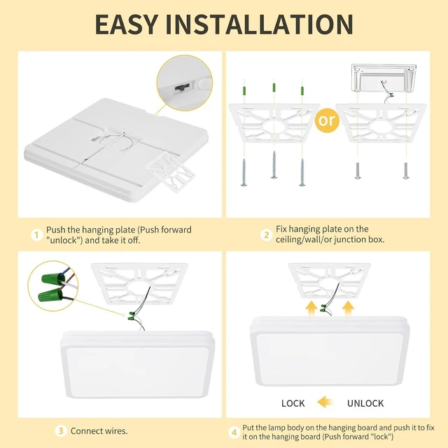 Alt view image 7 of 7 - 18 Inch LED Flush Mount Ceiling Light, White Ceiling Light Fixture with Side Light, 50W,4500LM, 2700K/4000K/6000K CCT Selectable, Square Lamp for Bathroom, Closet, Kitchen, Hallway, Bathroom