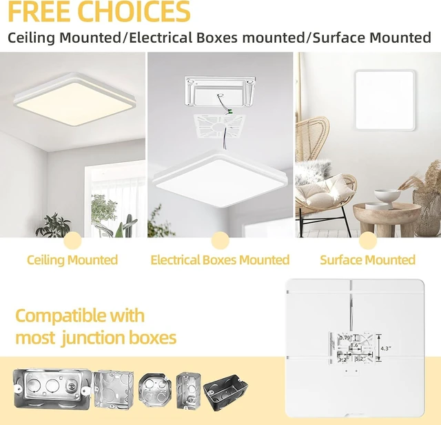 Alt view image 6 of 7 - 18 Inch LED Flush Mount Ceiling Light, White Ceiling Light Fixture with Side Light, 50W,4500LM, 2700K/4000K/6000K CCT Selectable, Square Lamp for Bathroom, Closet, Kitchen, Hallway, Bathroom