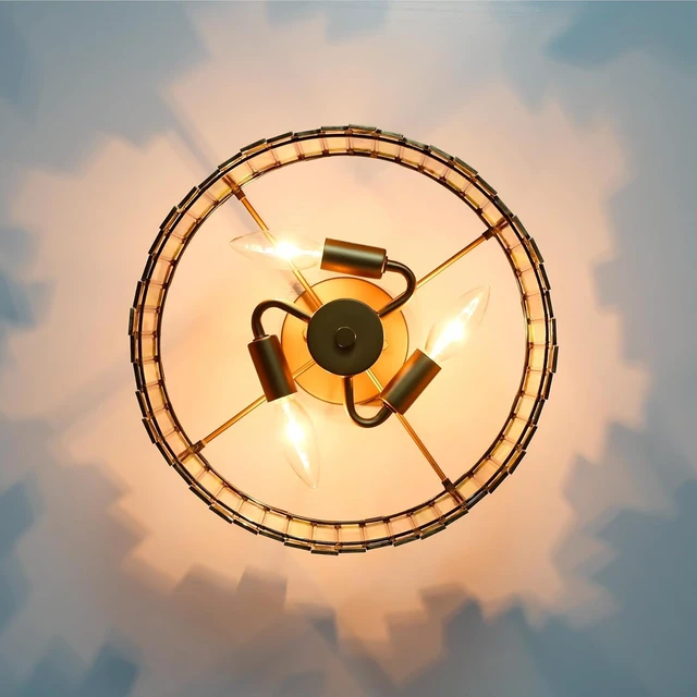 Alt view image 3 of 7 - Antique Brass Ceiling Light Fixture in Drum Shape, 12.5 Semi Flush Mount Stained Tiffany Lamp with Mable Green Glass, 3 Light Round Ceiling Hanging Lighting for Foyer Hallway Bedroom Kitchen