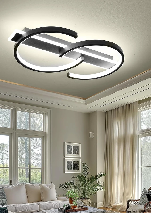 Alt view image 2 of 7 - 19.7" LED Ceiling Light, 2 Rings Design Flush Mount Ceiling Light with Remote Control, 45W Matte Black Dimmable 3000-6000K, Modern Light fixtures Ceiling for Bedroom Living Room Dining Room