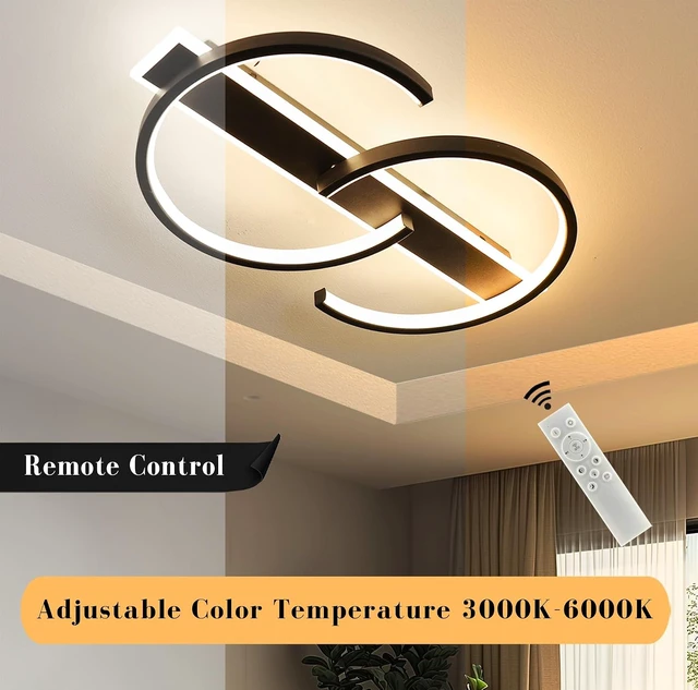 Alt view image 4 of 7 - 19.7" LED Ceiling Light, 2 Rings Design Flush Mount Ceiling Light with Remote Control, 45W Matte Black Dimmable 3000-6000K, Modern Light fixtures Ceiling for Bedroom Living Room Dining Room