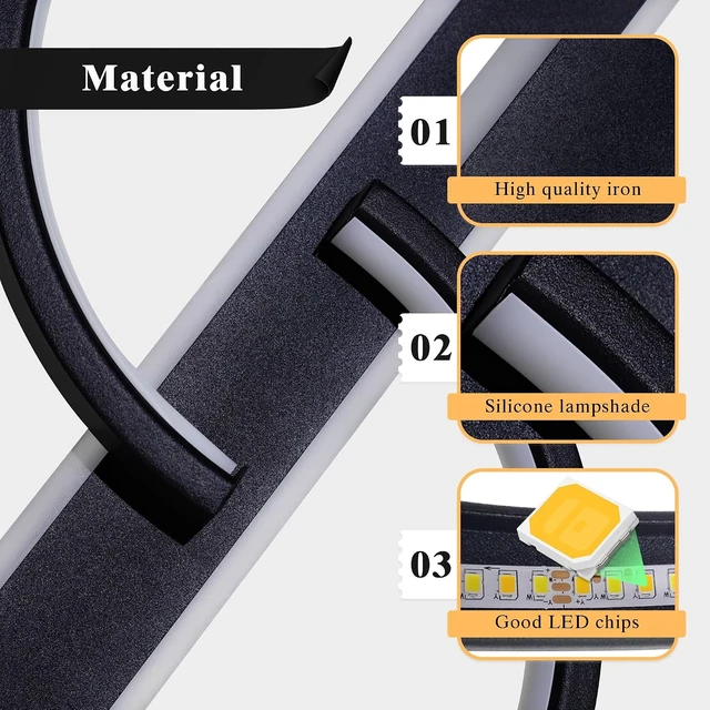Alt view image 5 of 7 - 19.7" LED Ceiling Light, 2 Rings Design Flush Mount Ceiling Light with Remote Control, 45W Matte Black Dimmable 3000-6000K, Modern Light fixtures Ceiling for Bedroom Living Room Dining Room