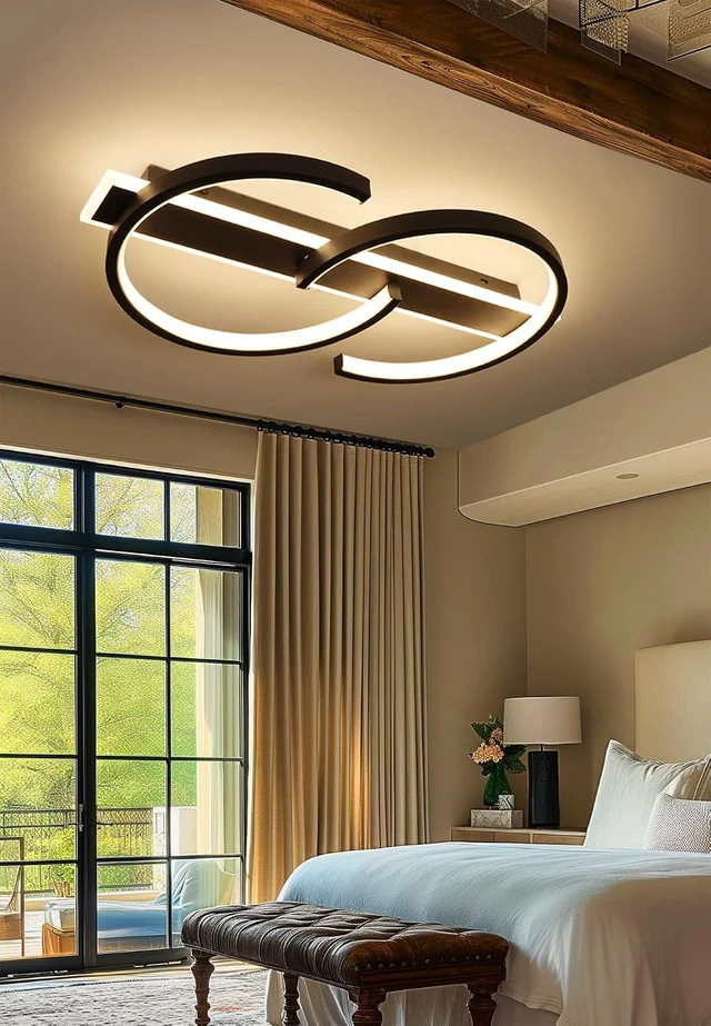 Alt view image 3 of 7 - 19.7" LED Ceiling Light, 2 Rings Design Flush Mount Ceiling Light with Remote Control, 45W Matte Black Dimmable 3000-6000K, Modern Light fixtures Ceiling for Bedroom Living Room Dining Room