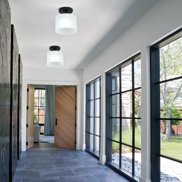 Alt view image 2 of 7 - Semi Flush Mount Ceiling Light, Modern Kitchen Lighting Fixtures Ceiling, Rustic Ceiling Light Fixtures, Ceiling Lights with Glass Shade for Hallway Foyer Entryway Bedroom