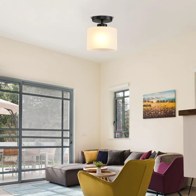 Alt view image 4 of 7 - Semi Flush Mount Ceiling Light, Modern Kitchen Lighting Fixtures Ceiling, Rustic Ceiling Light Fixtures, Ceiling Lights with Glass Shade for Hallway Foyer Entryway Bedroom
