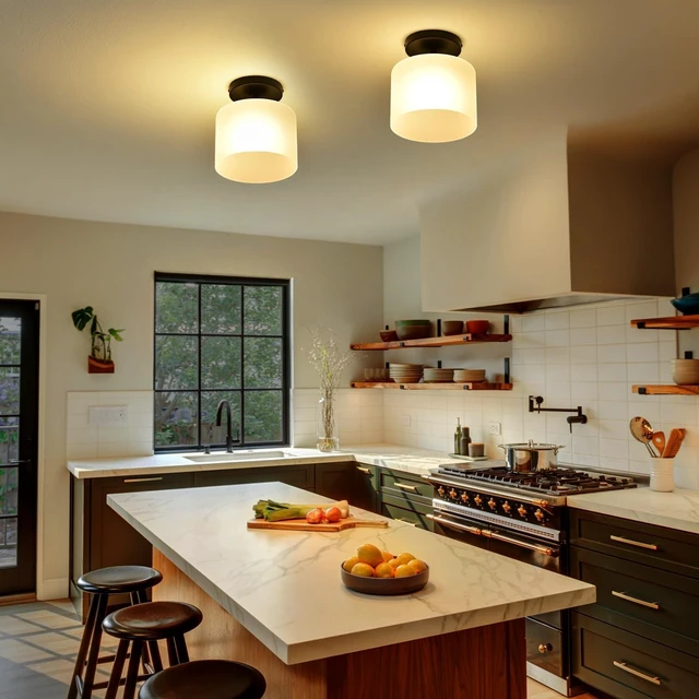 Alt view image 5 of 7 - Semi Flush Mount Ceiling Light, Modern Kitchen Lighting Fixtures Ceiling, Rustic Ceiling Light Fixtures, Ceiling Lights with Glass Shade for Hallway Foyer Entryway Bedroom