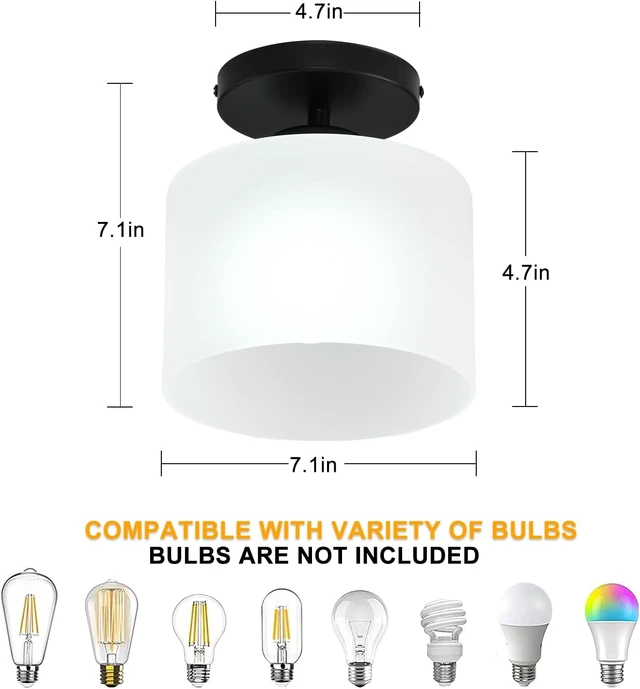 Alt view image 6 of 7 - Semi Flush Mount Ceiling Light, Modern Kitchen Lighting Fixtures Ceiling, Rustic Ceiling Light Fixtures, Ceiling Lights with Glass Shade for Hallway Foyer Entryway Bedroom
