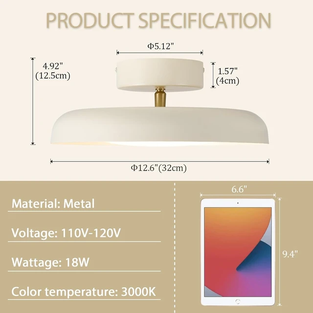 Alt view image 3 of 7 - BISAMIYA Modern LED Ceiling Light, Brass Accent, 12.6 Inch Semi Flush Mount