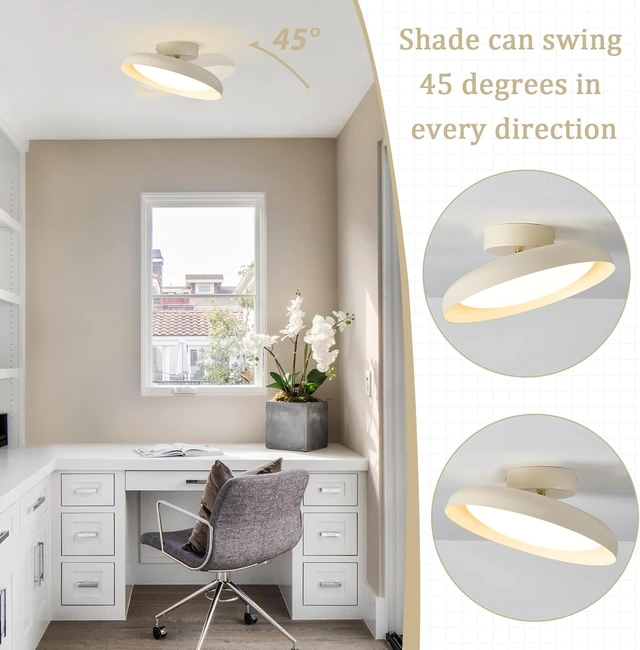 Alt view image 6 of 7 - BISAMIYA Modern LED Ceiling Light, Brass Accent, 12.6 Inch Semi Flush Mount