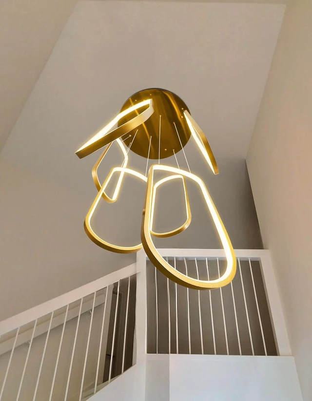 Alt view image 2 of 7 - 6 Rings Modern Chandelier LED Dimmable Flush Mount Ceiling Light for Foyer Living Room Staircaes Gold
