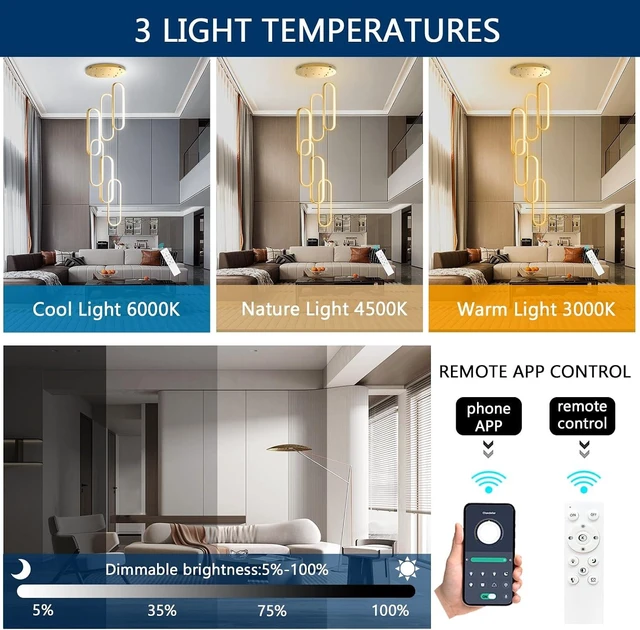 Alt view image 4 of 7 - 6 Rings Modern Chandelier LED Dimmable Flush Mount Ceiling Light for Foyer Living Room Staircaes Gold