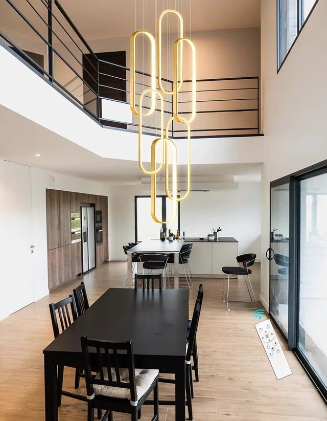 Alt view image 5 of 7 - 6 Rings Modern Chandelier LED Dimmable Flush Mount Ceiling Light for Foyer Living Room Staircaes Gold