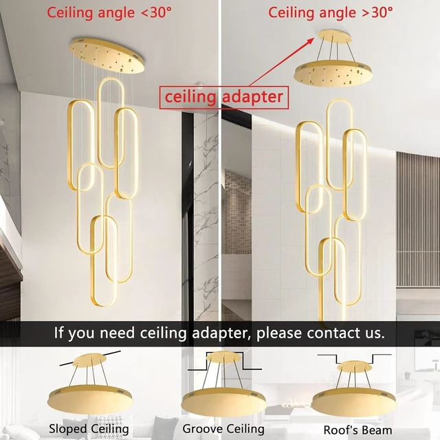 Alt view image 6 of 7 - 6 Rings Modern Chandelier LED Dimmable Flush Mount Ceiling Light for Foyer Living Room Staircaes Gold