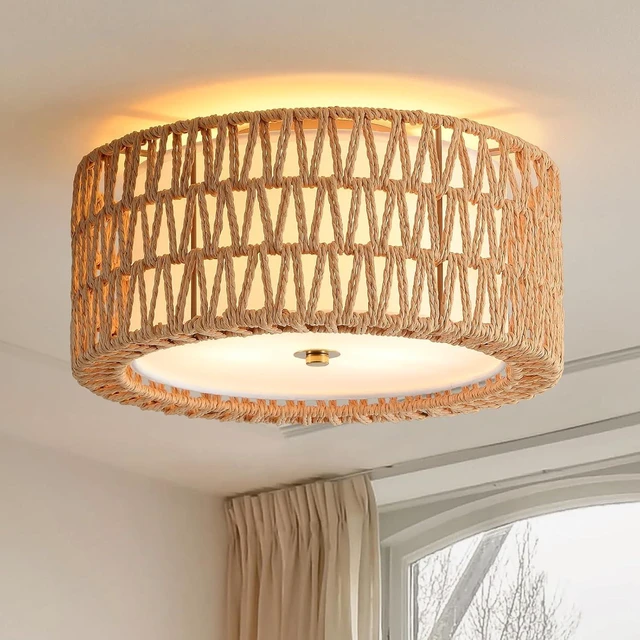 Main image of Rattan Ceiling Light 12.6" Boho Ceiling Light Fixture Bohemian