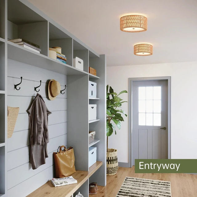 Alt view image 6 of 7 - Rattan Ceiling Light 12.6" Boho Ceiling Light Fixture Bohemian