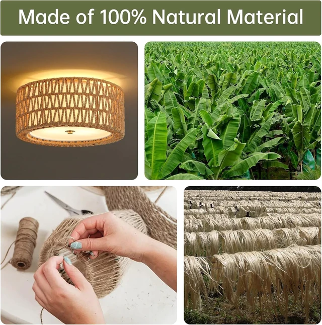 Alt view image 4 of 7 - Rattan Ceiling Light 12.6" Boho Ceiling Light Fixture Bohemian