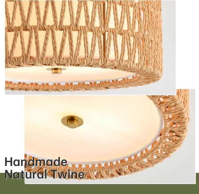 Alt view image 5 of 7 - Rattan Ceiling Light 12.6" Boho Ceiling Light Fixture Bohemian
