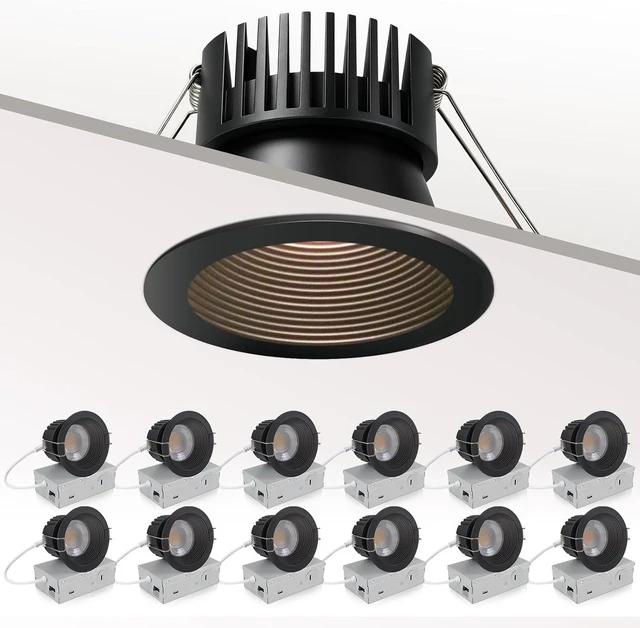 Main image of zouzai 12 Pack 3" Anti-Glare LED Recessed Lights, Black, 5CCT, 12W 1260LM