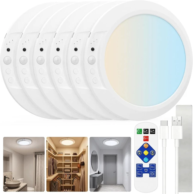 Main image of Rechargeable Motion Sensor Ceiling Light, Wireless LED Battery Operated Ceiling Lamp with Remote, 3CCT Color Changing Dimmable Flush Mount Light for Closet, Pantry, Hallway and Stairway, 6 Pack